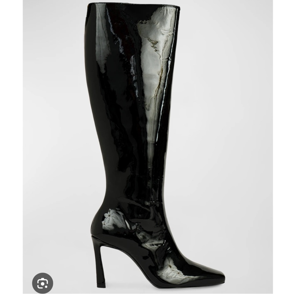 Black Suede Studio Liz Stiletto Knee High Boots in Black Patent